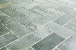 Blue flagstone stone pavers on walkway