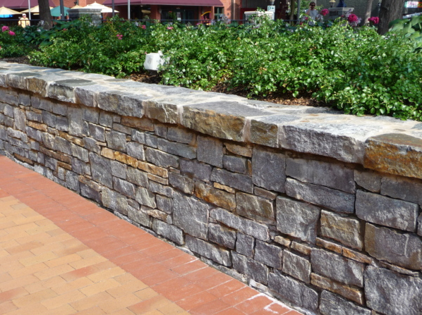 Decorative stone wall with greenery