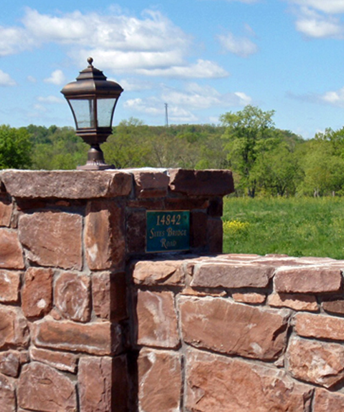 Red stone entrance wall