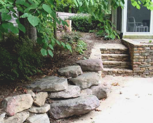 Layered stone wall and steps